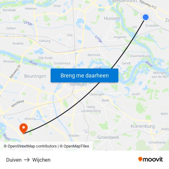 Duiven to Wijchen map