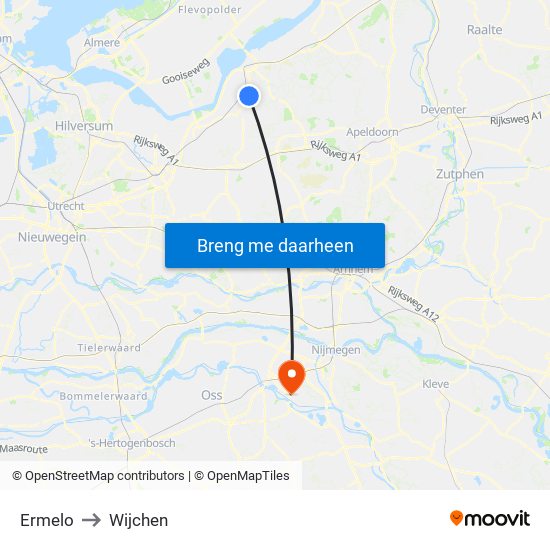 Ermelo to Wijchen map