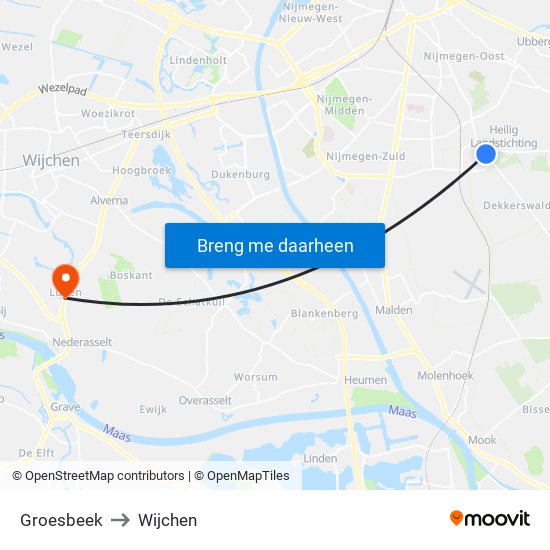 Groesbeek to Wijchen map