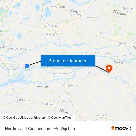 Hardinxveld-Giessendam to Wijchen map