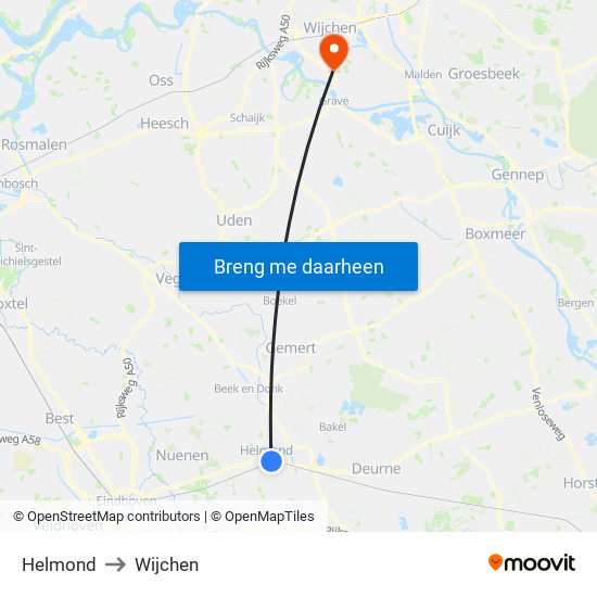 Helmond to Wijchen map