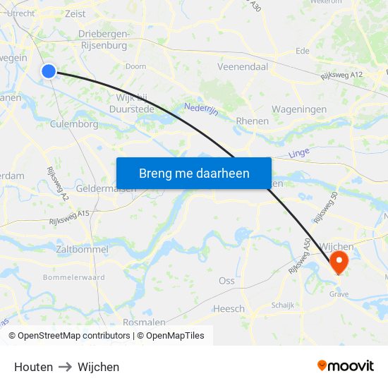 Houten to Wijchen map