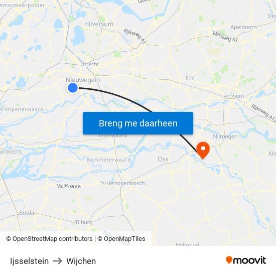 Ijsselstein to Wijchen map