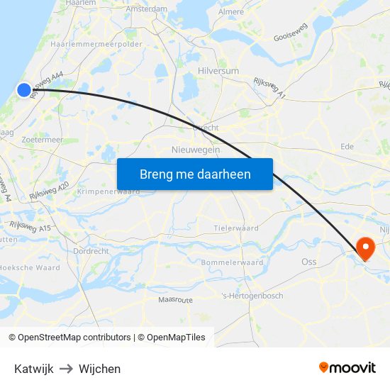 Katwijk to Wijchen map
