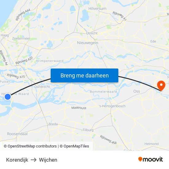 Korendijk to Wijchen map