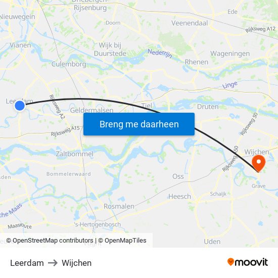 Leerdam to Wijchen map