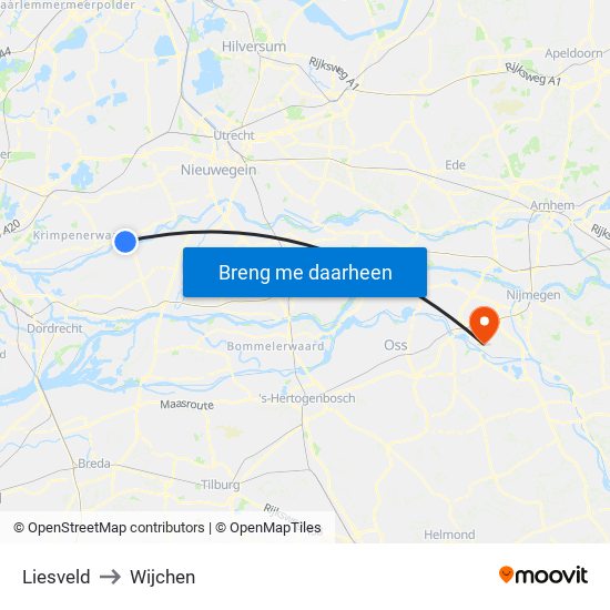 Liesveld to Wijchen map