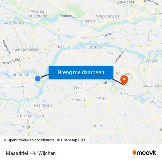 Maasdriel to Wijchen map