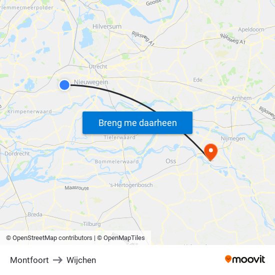 Montfoort to Wijchen map