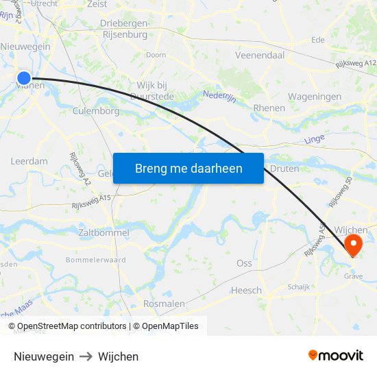 Nieuwegein to Wijchen map