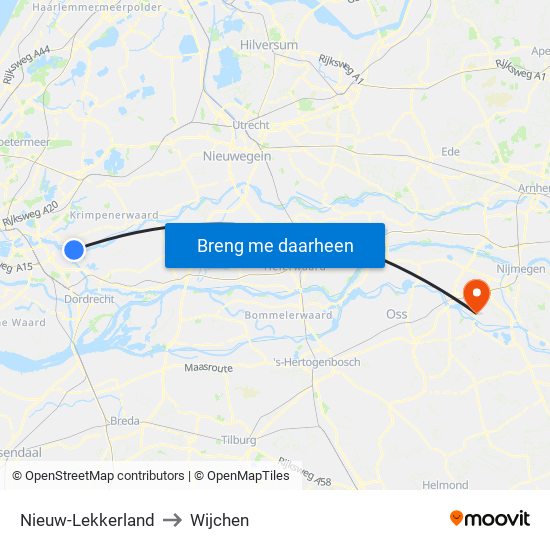 Nieuw-Lekkerland to Wijchen map