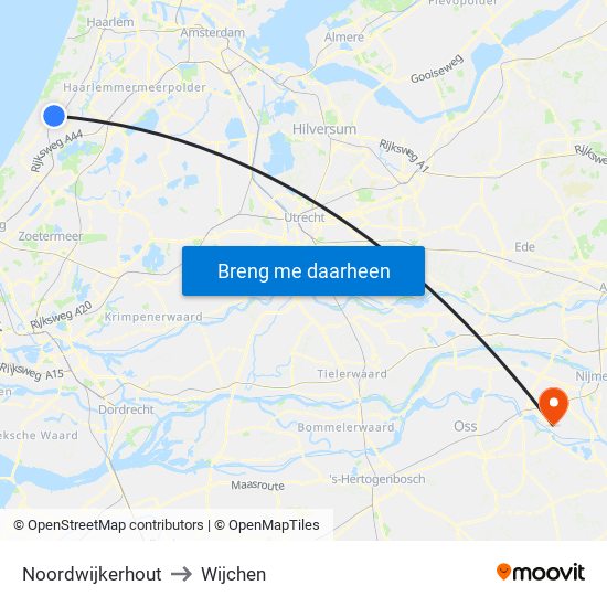 Noordwijkerhout to Wijchen map