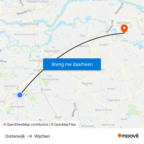 Oisterwijk to Wijchen map