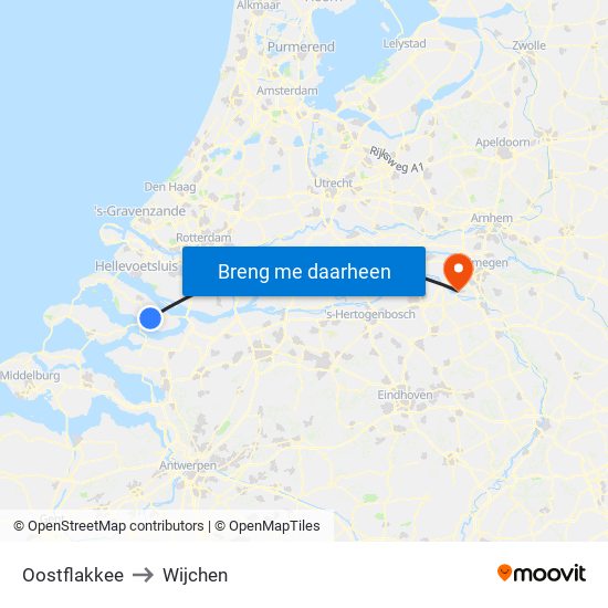 Oostflakkee to Wijchen map