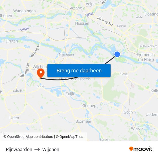 Rijnwaarden to Wijchen map