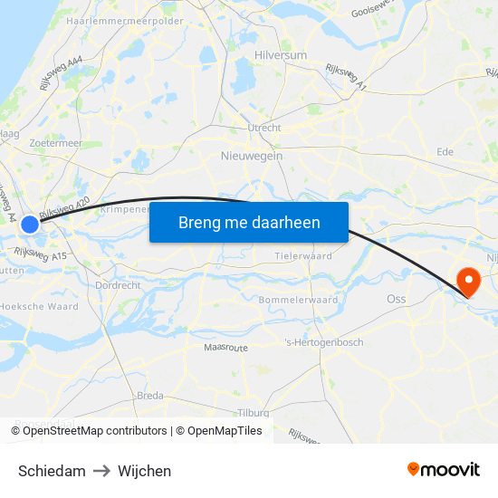 Schiedam to Wijchen map