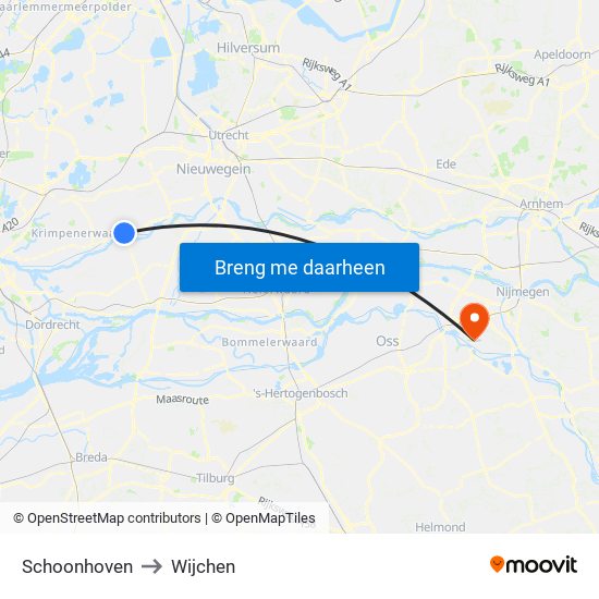 Schoonhoven to Wijchen map