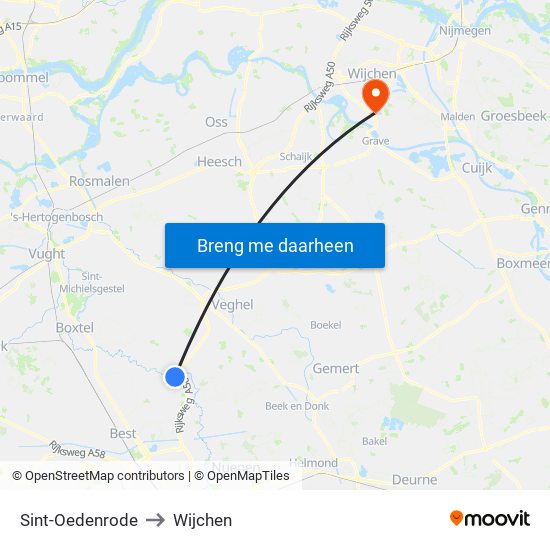 Sint-Oedenrode to Wijchen map