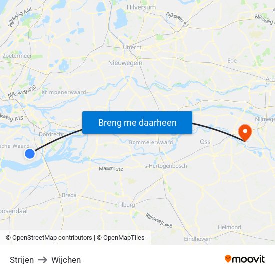 Strijen to Wijchen map