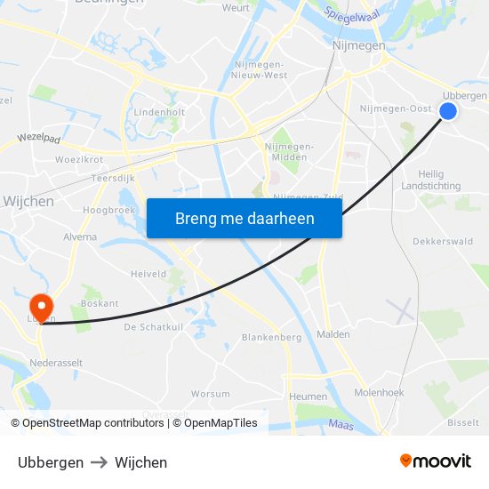 Ubbergen to Wijchen map