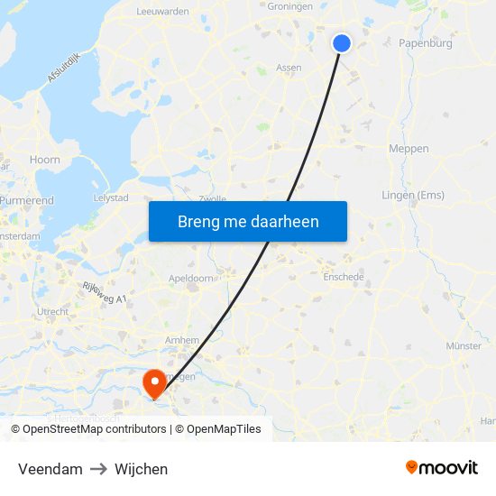 Veendam to Wijchen map