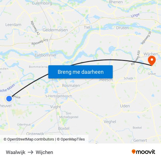 Waalwijk to Wijchen map