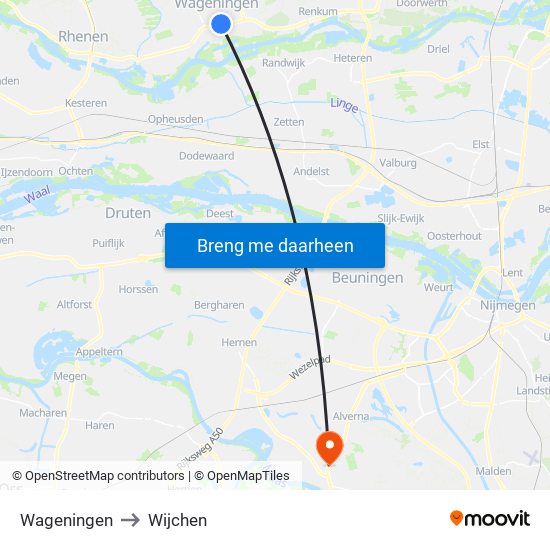 Wageningen to Wijchen map
