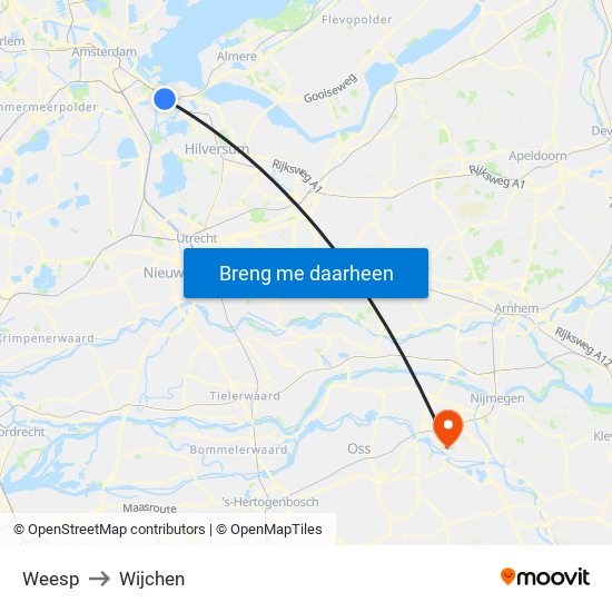 Weesp to Wijchen map