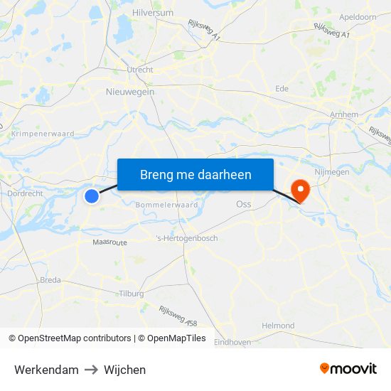 Werkendam to Wijchen map