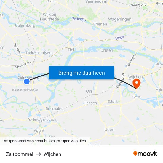 Zaltbommel to Wijchen map