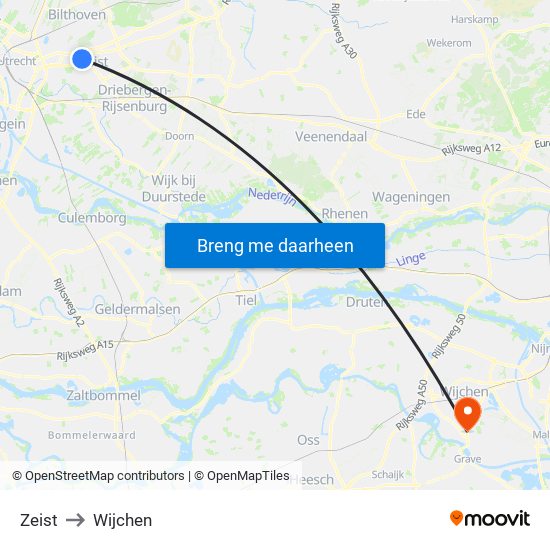 Zeist to Wijchen map