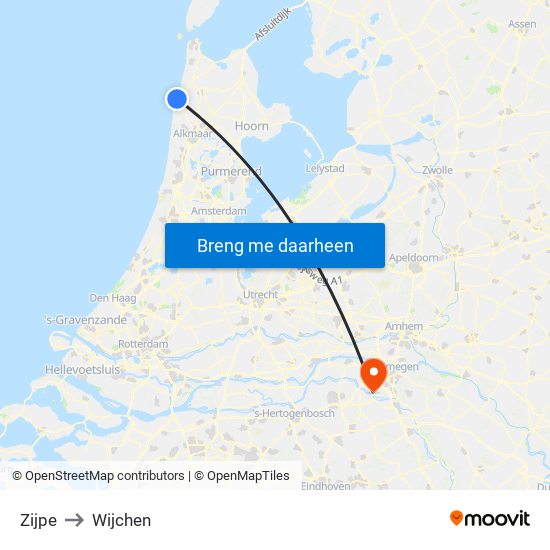 Zijpe to Wijchen map