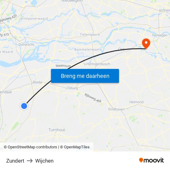 Zundert to Wijchen map