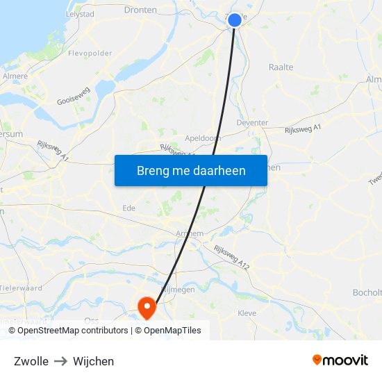Zwolle to Wijchen map