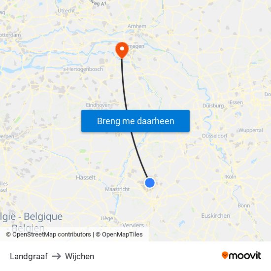 Landgraaf to Wijchen map
