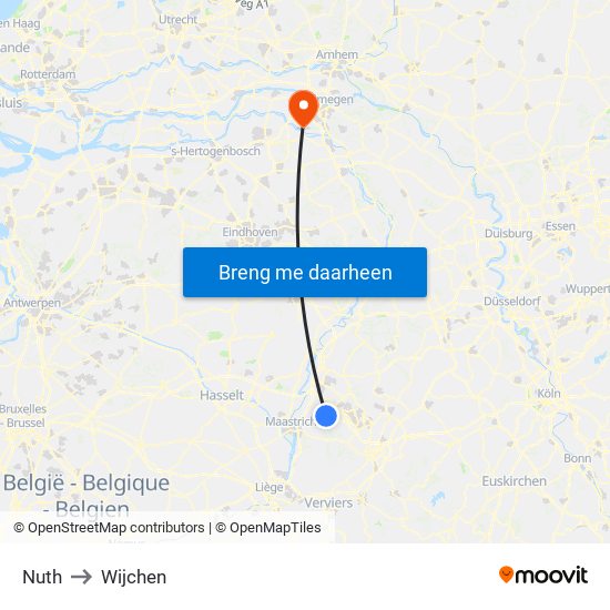 Nuth to Wijchen map
