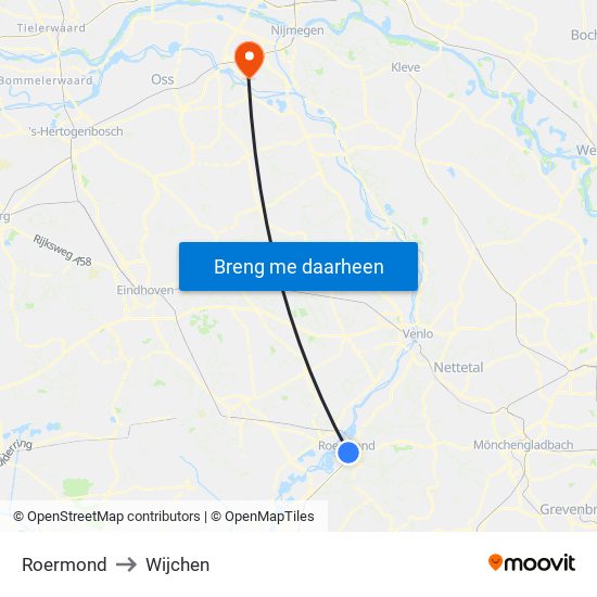 Roermond to Wijchen map