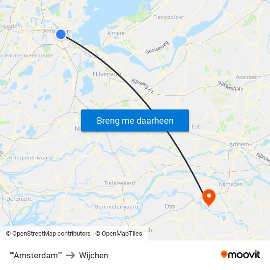 ""Amsterdam"" to Wijchen map