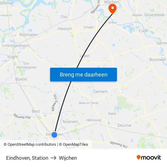 Eindhoven, Station to Wijchen map