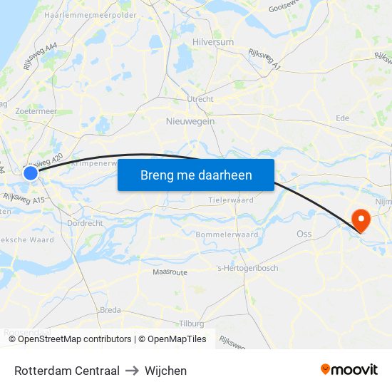 Rotterdam Centraal to Wijchen map