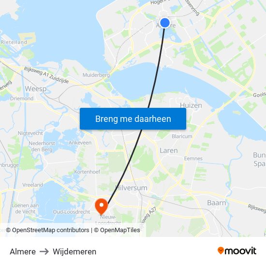 Almere to Wijdemeren map