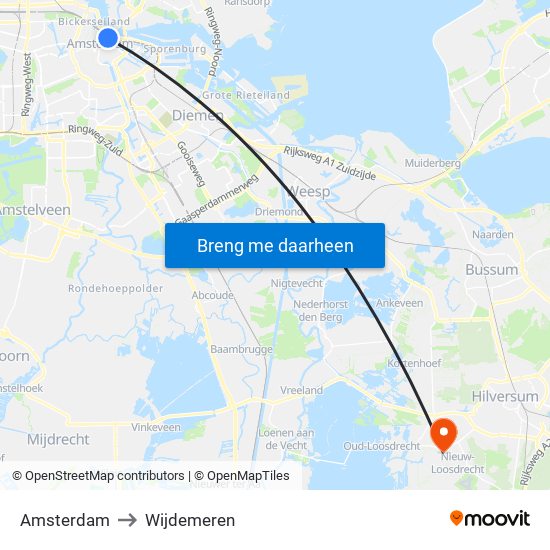 Amsterdam to Wijdemeren map