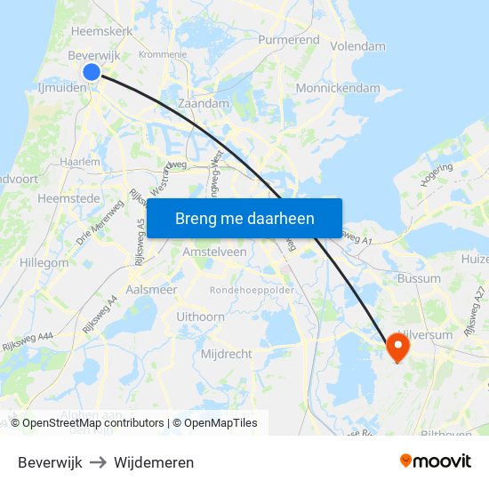 Beverwijk to Wijdemeren map