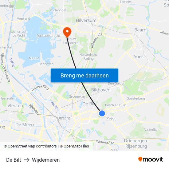 De Bilt to Wijdemeren map