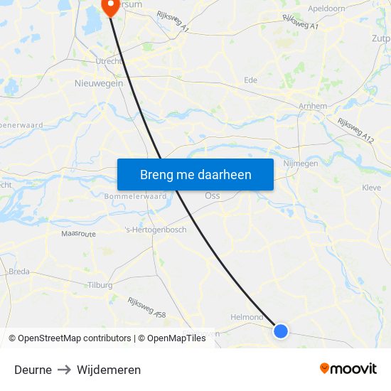 Deurne to Wijdemeren map