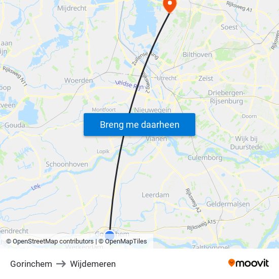 Gorinchem to Wijdemeren map