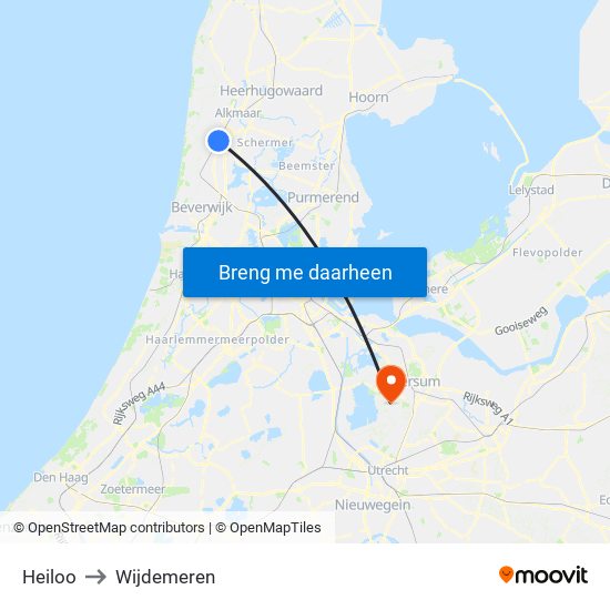 Heiloo to Wijdemeren map