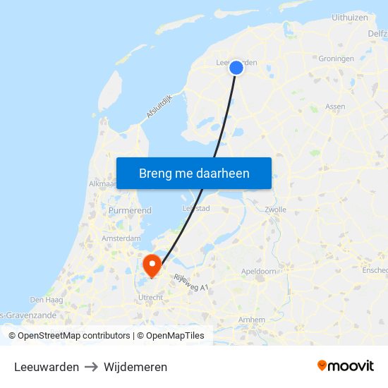 Leeuwarden to Wijdemeren map