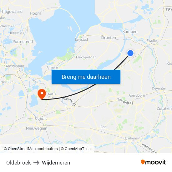 Oldebroek to Wijdemeren map