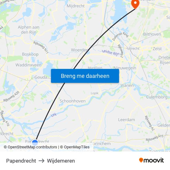 Papendrecht to Wijdemeren map